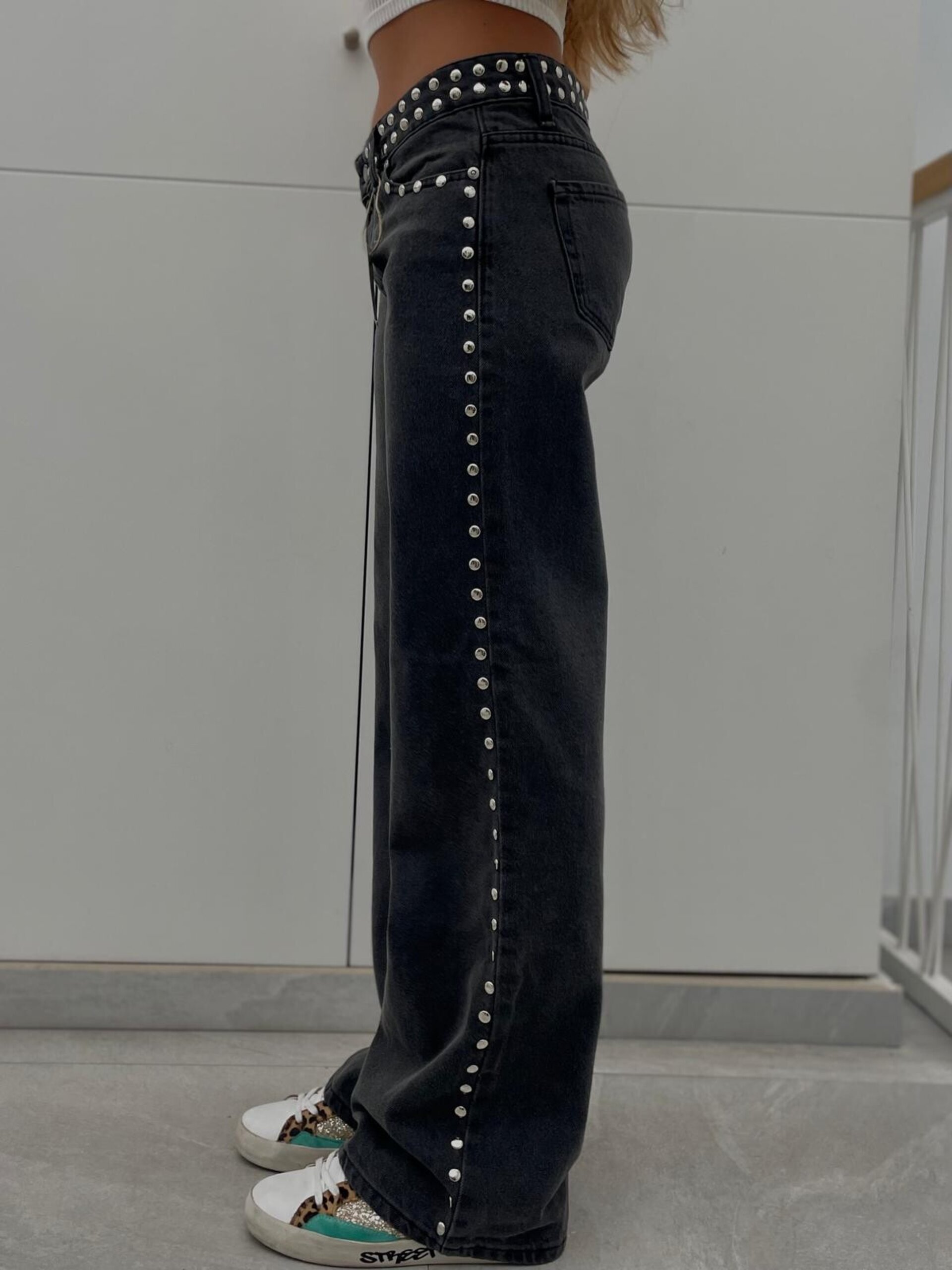 Jeans Zebra Punk Tachuelas Cintura y Laterales (leer descripción de rayo)👇 - 2