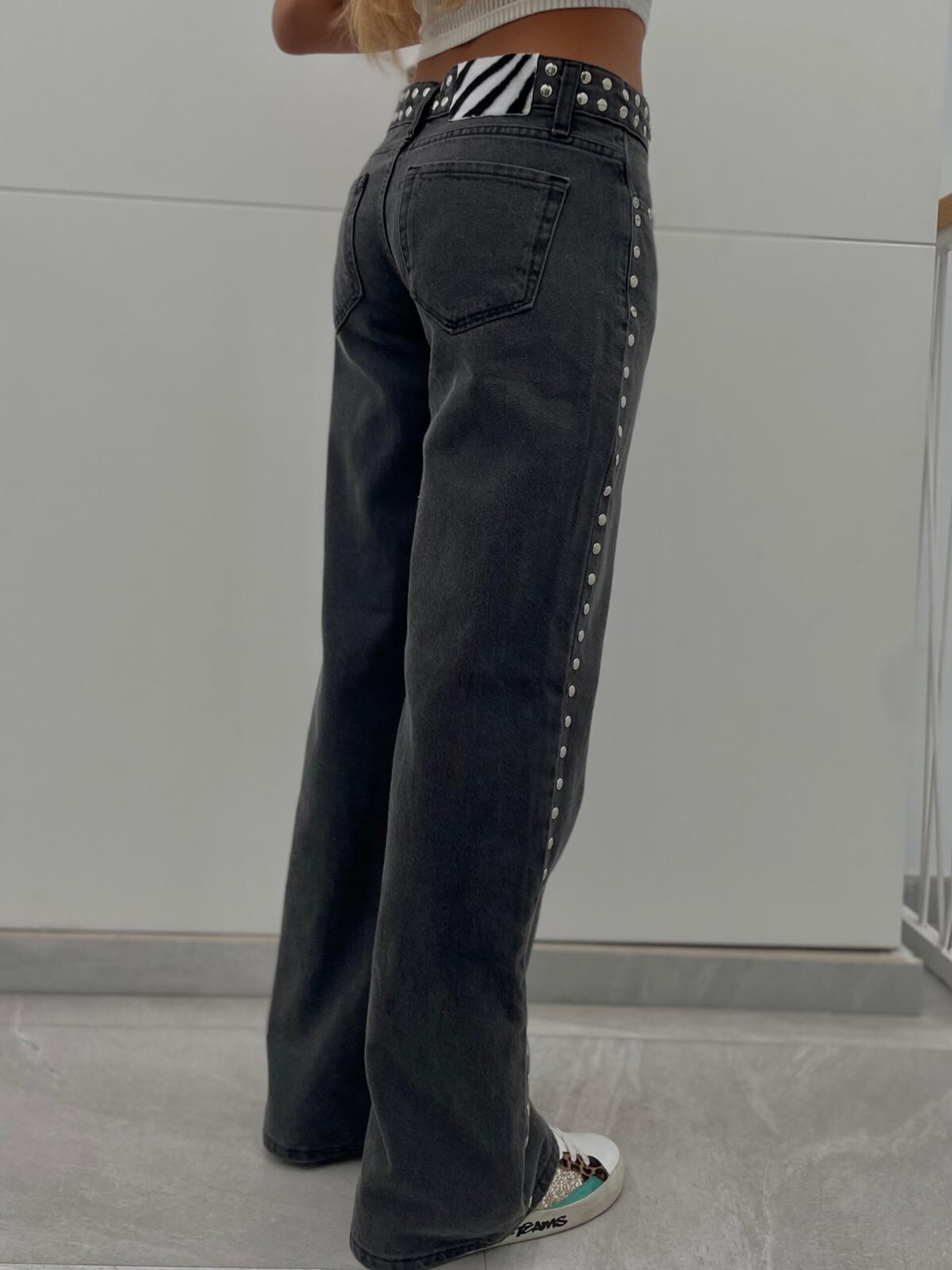 Jeans Zebra Punk Tachuelas Cintura y Laterales (leer descripción de rayo)👇 - 3