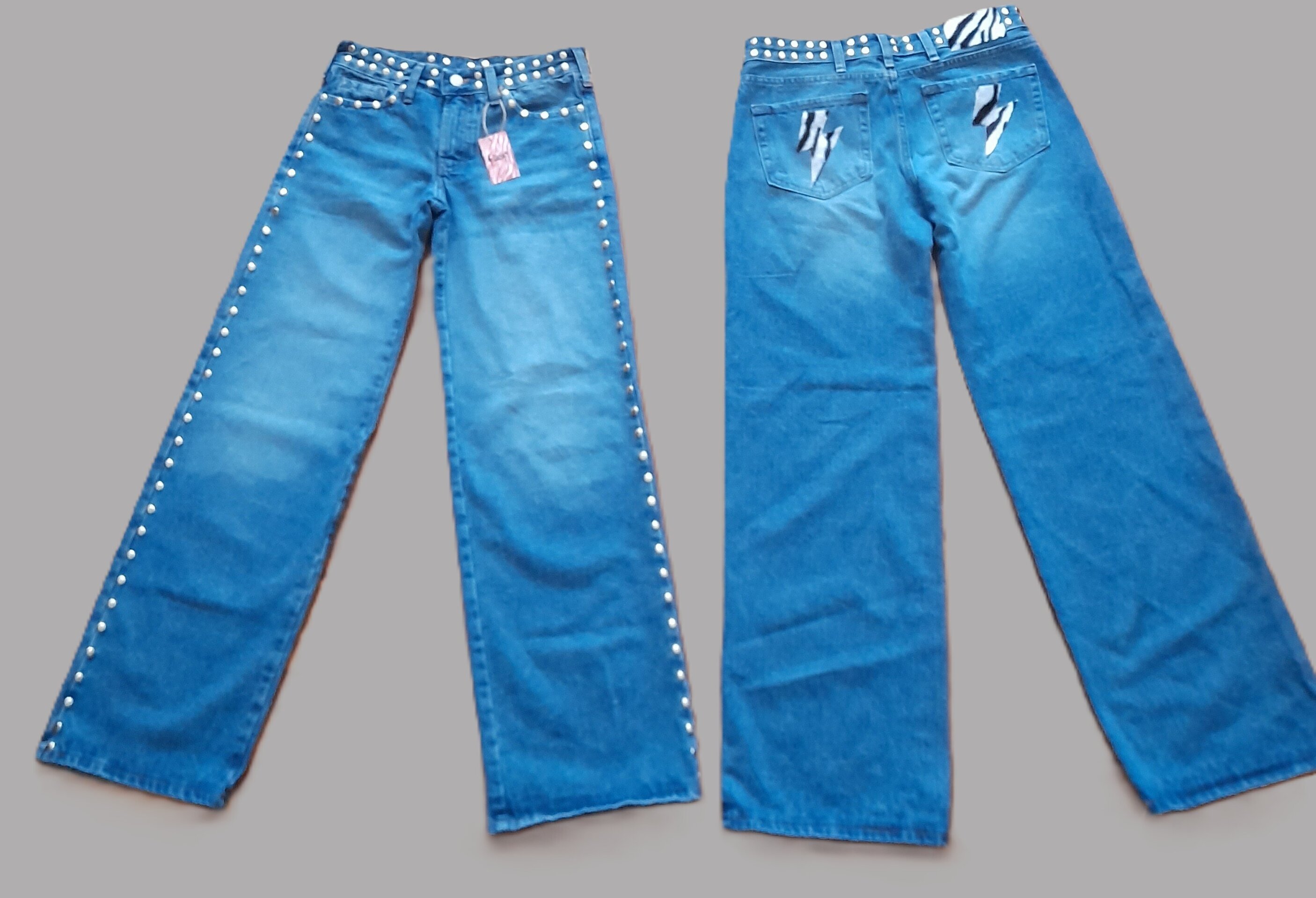 Jeans Zebra Punk Tachuelas Cintura y Laterales Azul (leer descripción de rayo)👇 - 1