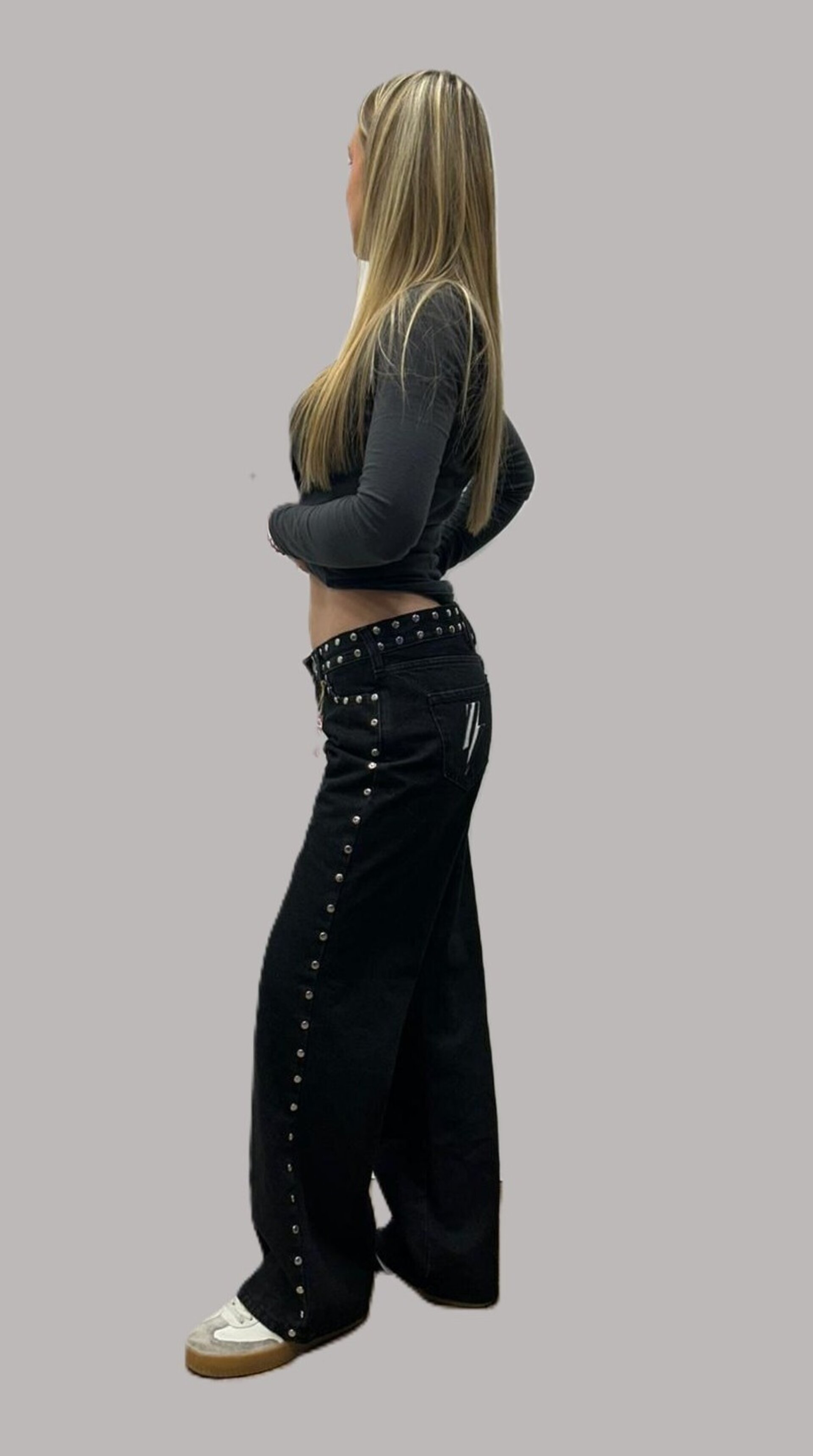 Jeans Zebra Punk Tachuelas Cintura y Laterales (leer descripción de rayo)👇 - 4