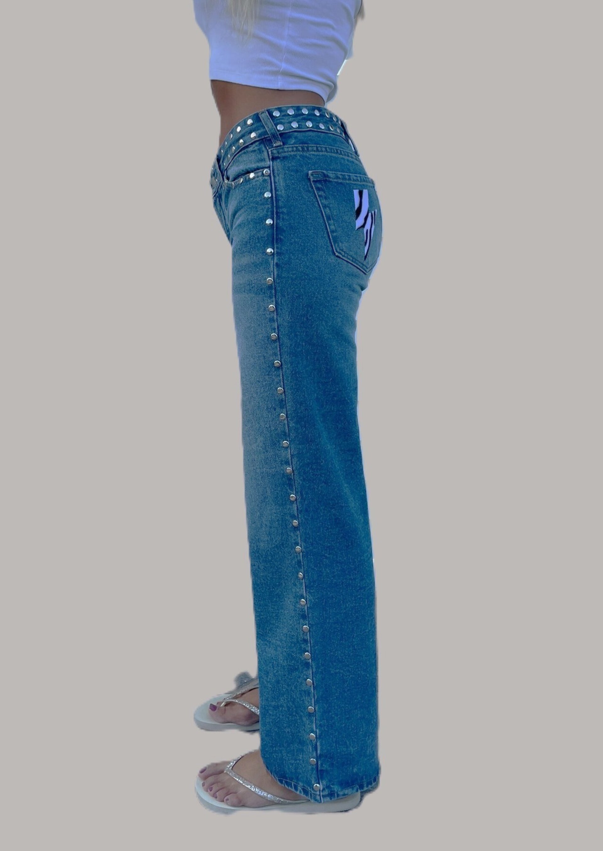 Jeans Zebra Punk Tachuelas Cintura y Laterales Azul (leer descripción de rayo)👇 - 2