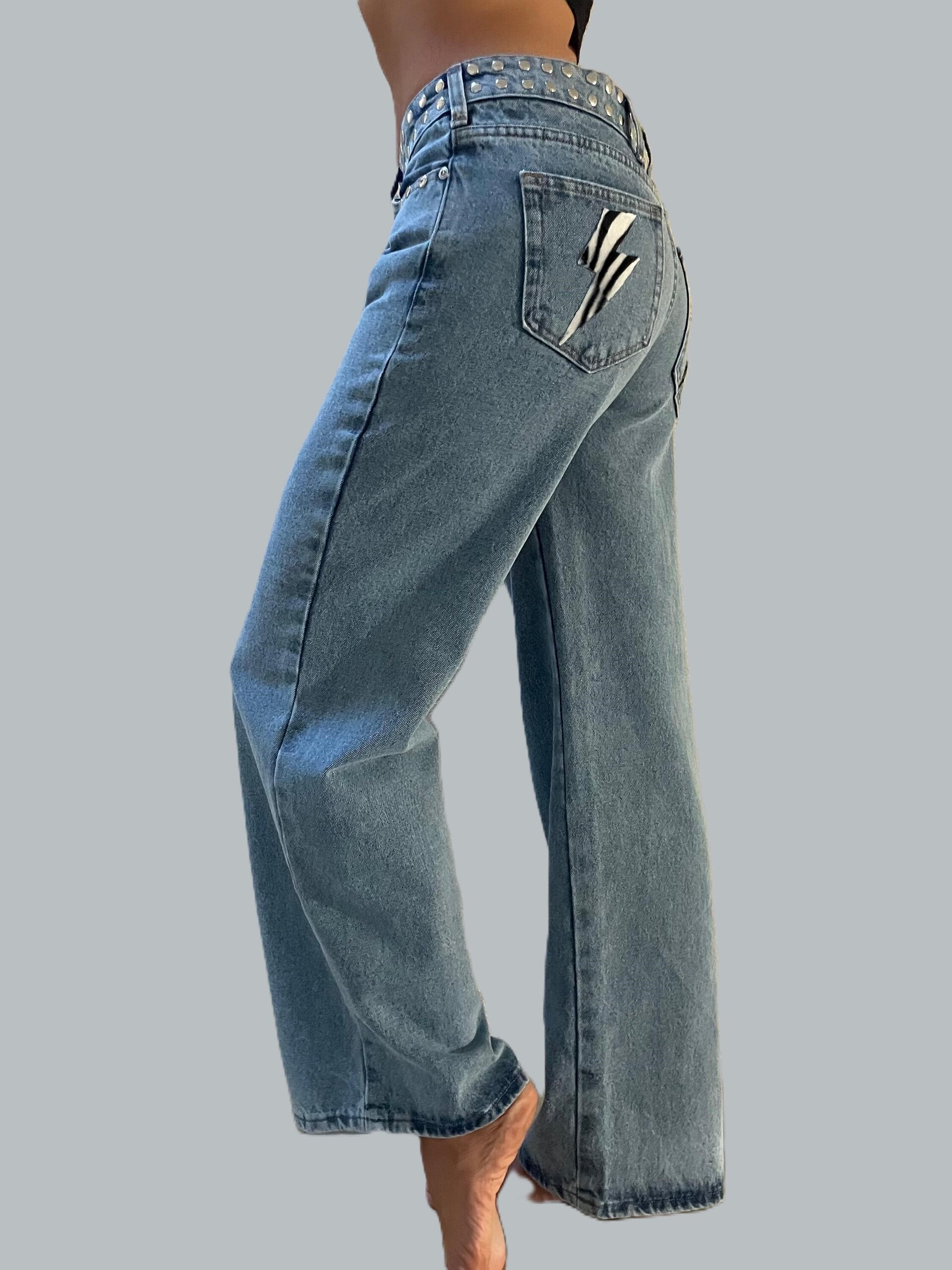 Jeans Zebra Rebel Tachuelas Cintura AZUL (leer descripción de rayo)👇 - 1