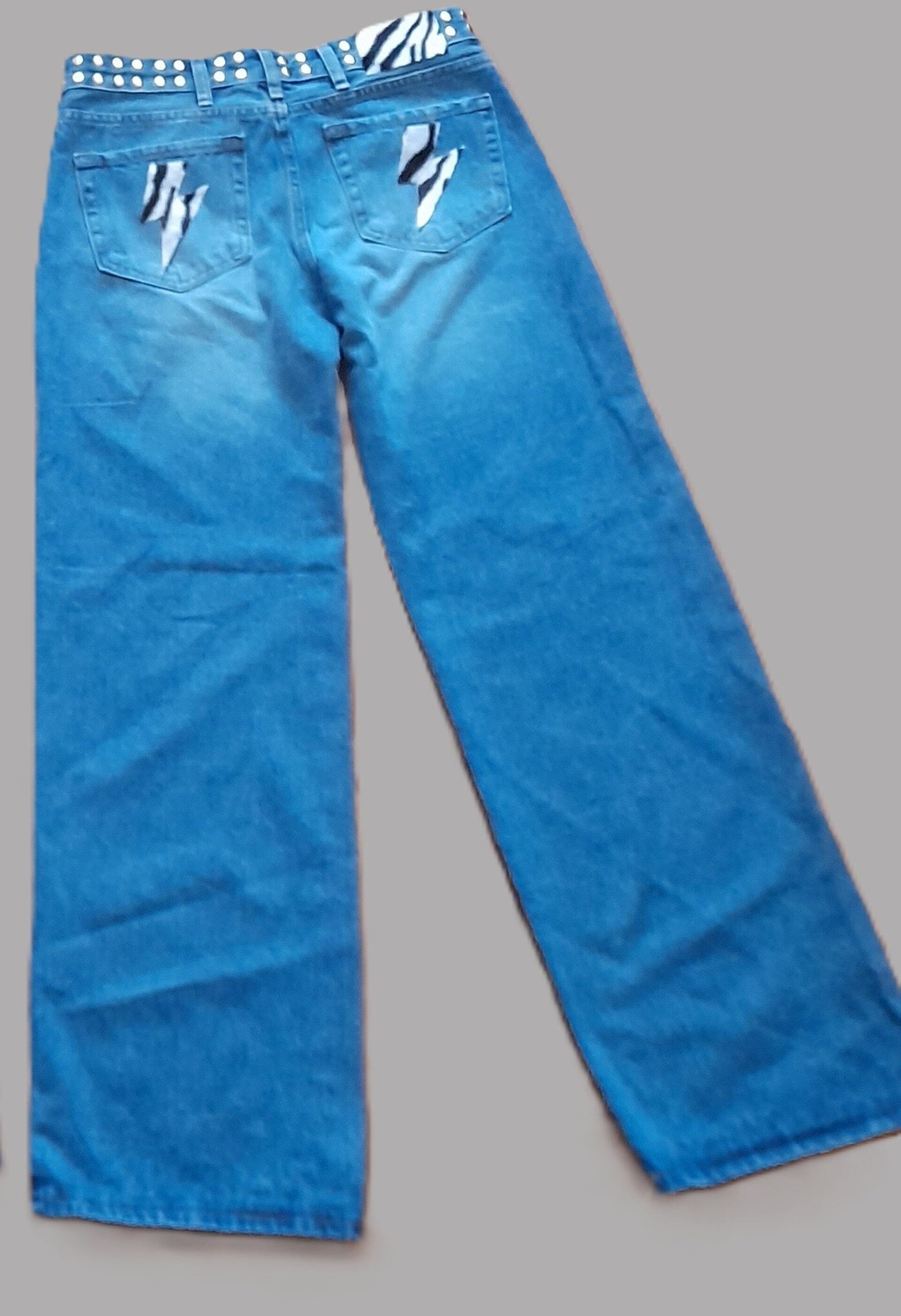 Jeans Zebra Punk Tachuelas Cintura y Laterales Azul (leer descripción de rayo)👇 - 3