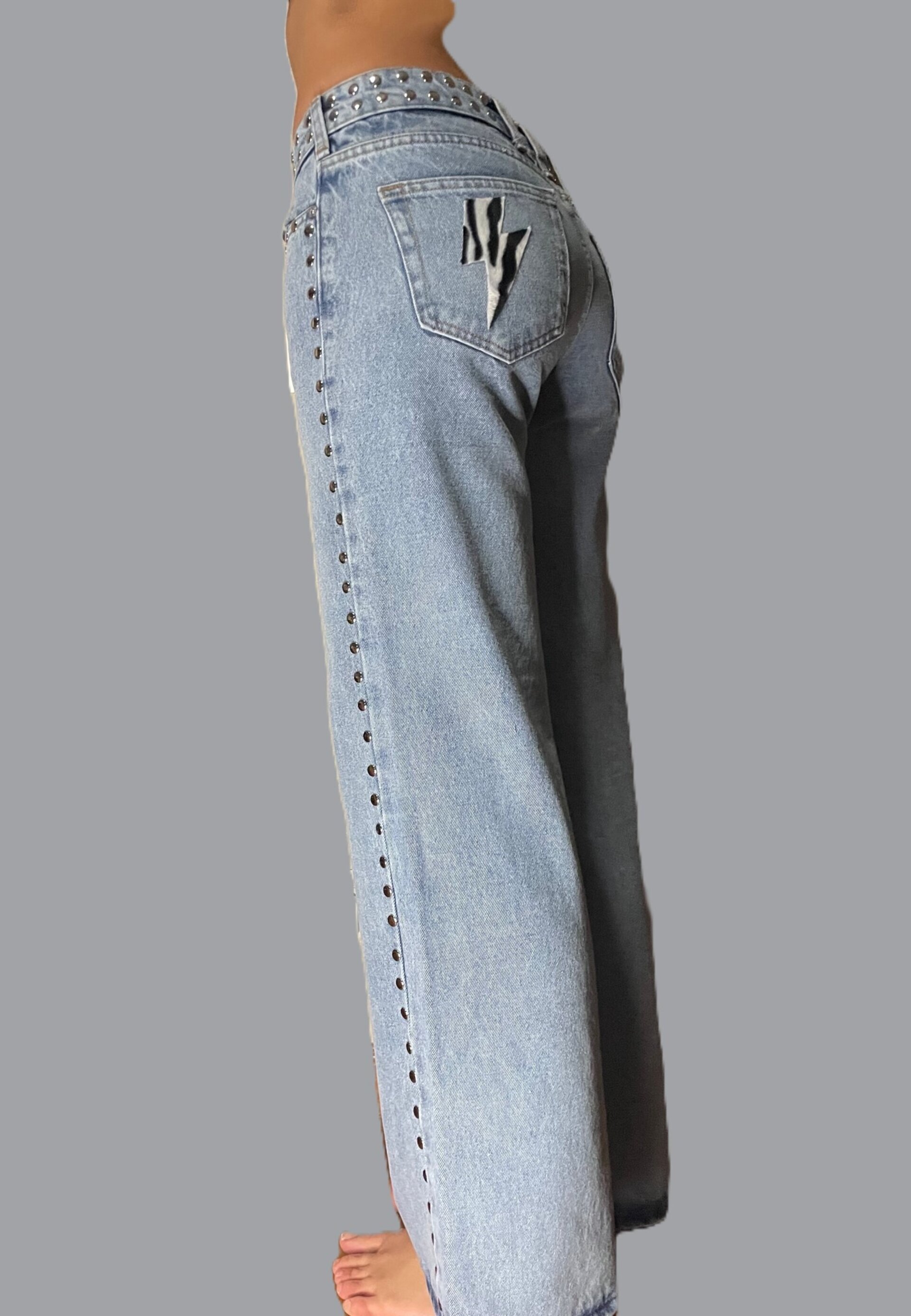 Jeans Zebra Punk Tachuelas Cintura y Laterales Azul (leer descripción de rayo)👇 - 2