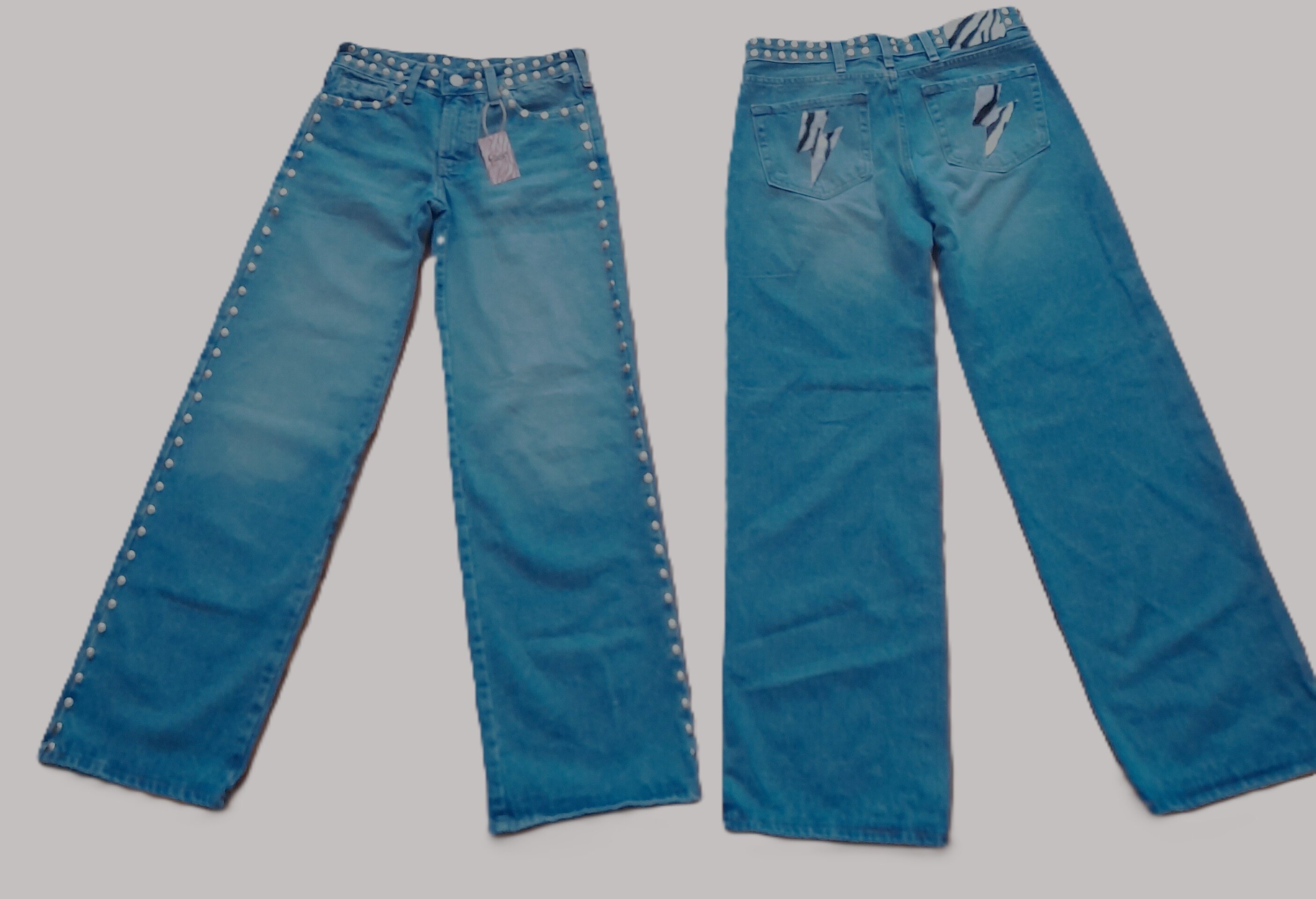 Jeans Zebra Punk Tachuelas Cintura y Laterales Azul (leer descripción de rayo)👇 - 1