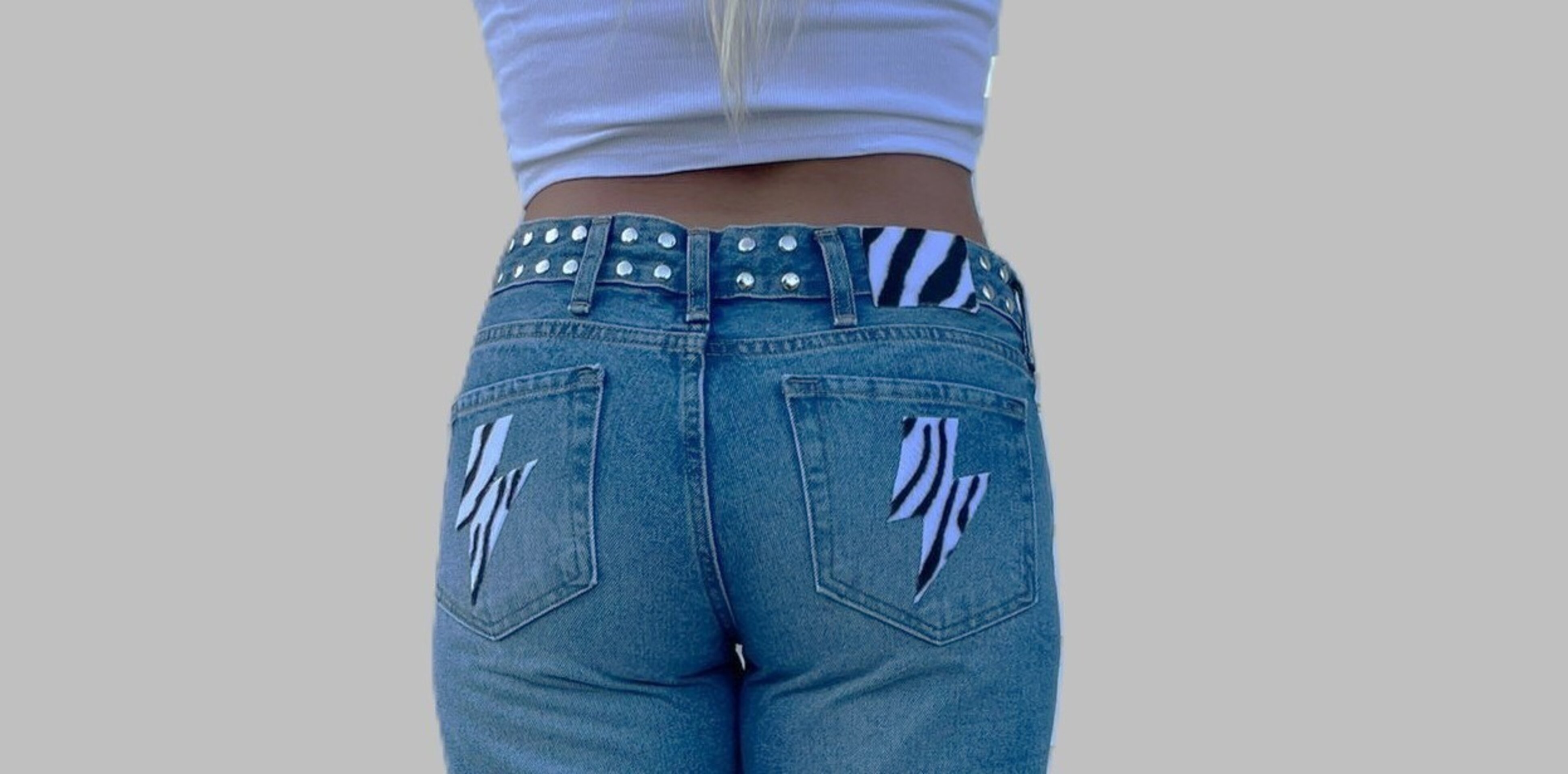 Jeans Zebra Punk Tachuelas Cintura y Laterales Azul (leer descripción de rayo)👇 - 4