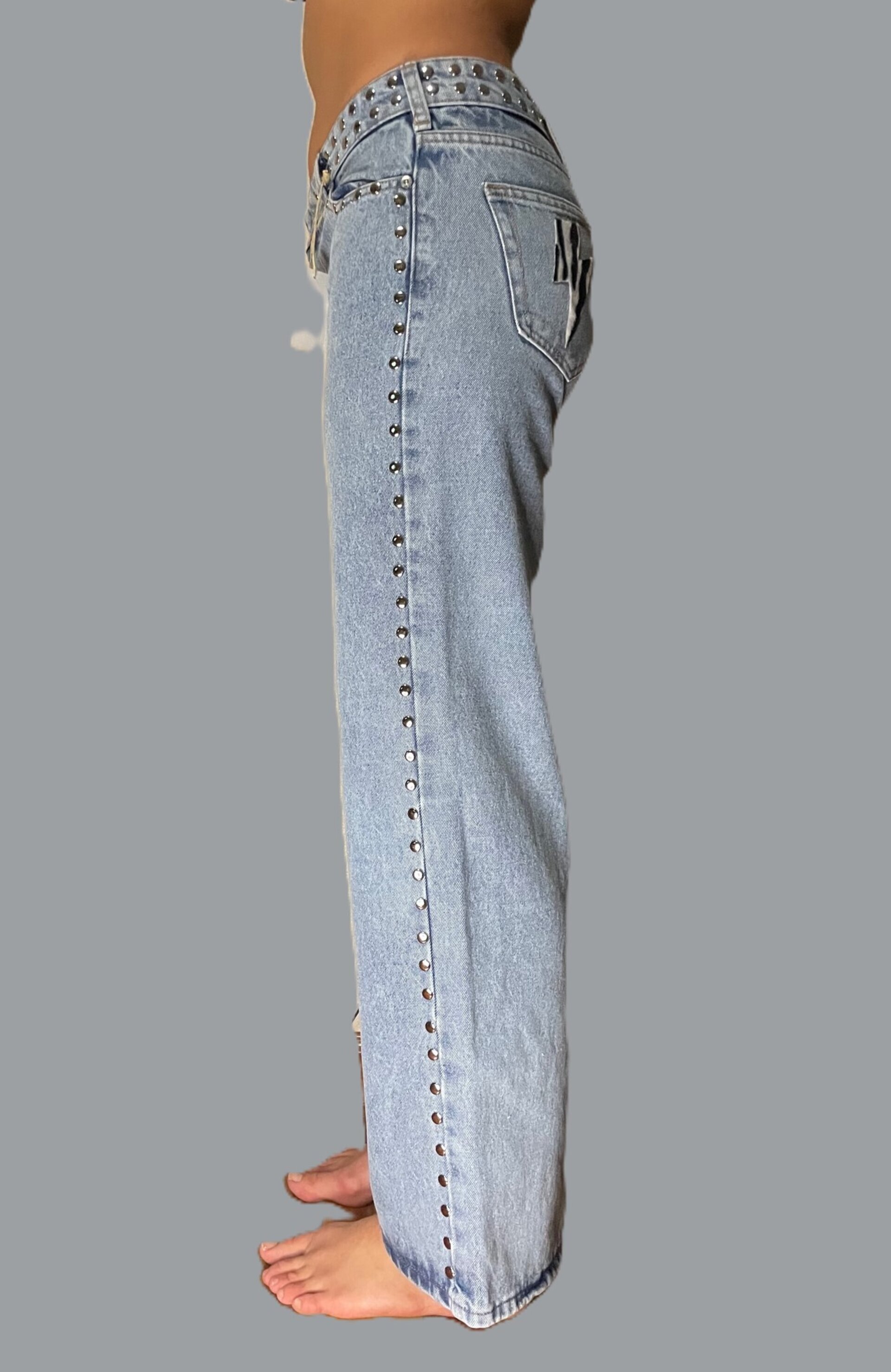 Jeans Zebra Punk Tachuelas Cintura y Laterales Azul (leer descripción de rayo)👇 - 3
