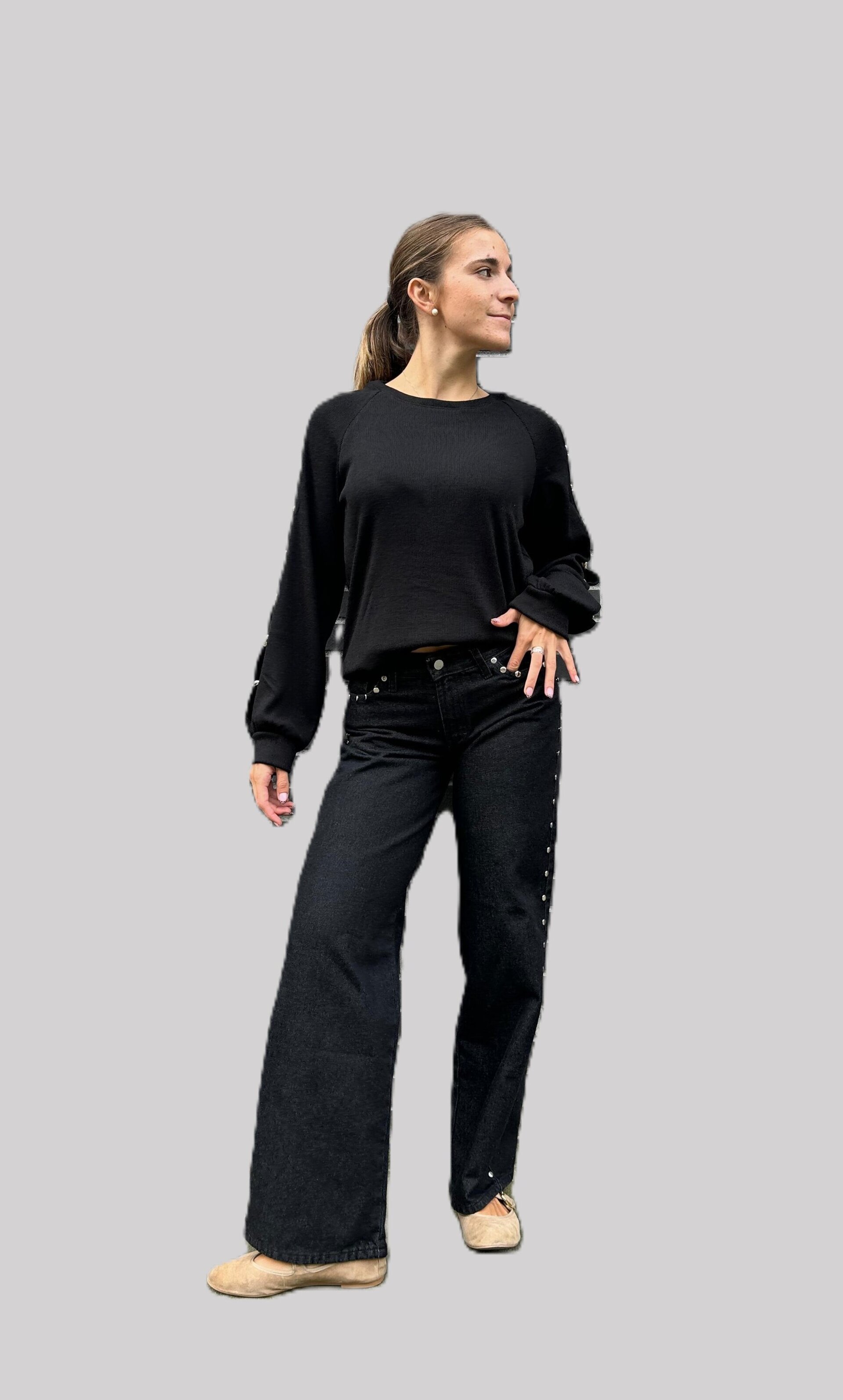 Jersey Sage Abalorios Metálicos Negro - 2